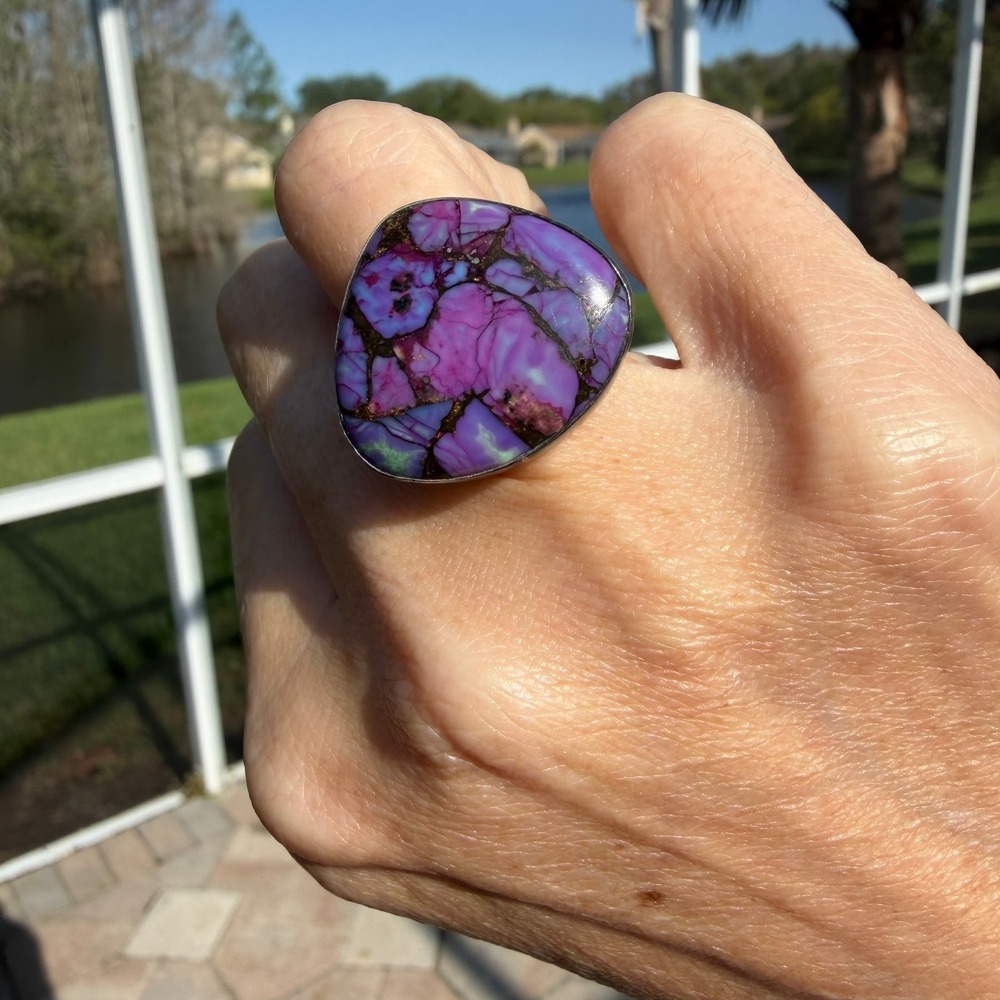 Jay King DRT 925 Silver Purple Copper Turquoise Statement Ring Sz 6 Scroll Band‎